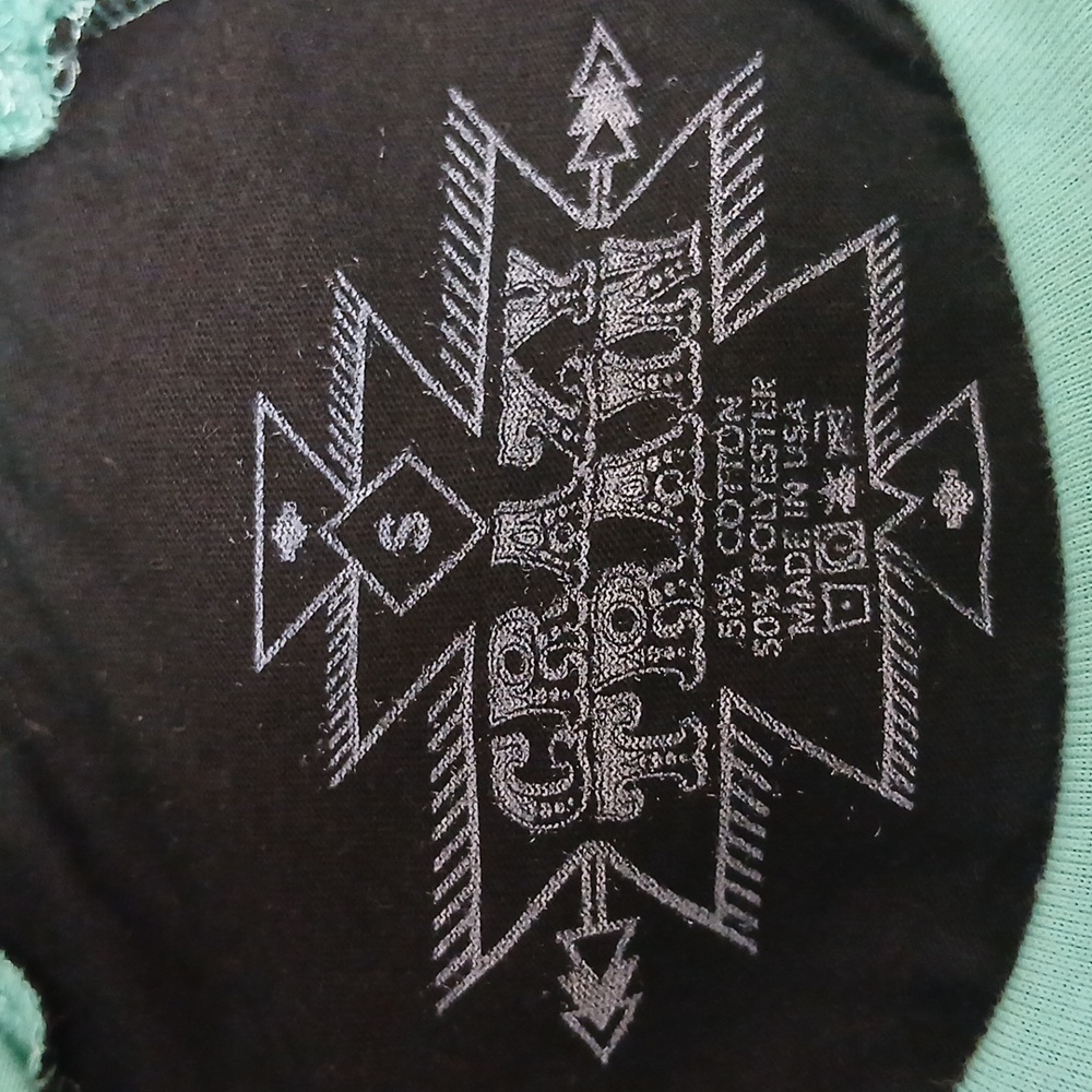 Crazy Train Teal Blk Pink Pig Graphic Raglan Longsleeves Shirt Size  Small EUC - Picture 6 of 7